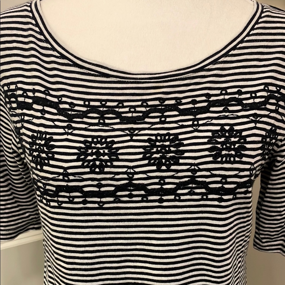 Talbots Black and White Striped Short Sleeve Tee